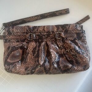 FAUX Snake Print Wristlet Clutch Brown Black Blush Faux Leather small bag 8X5